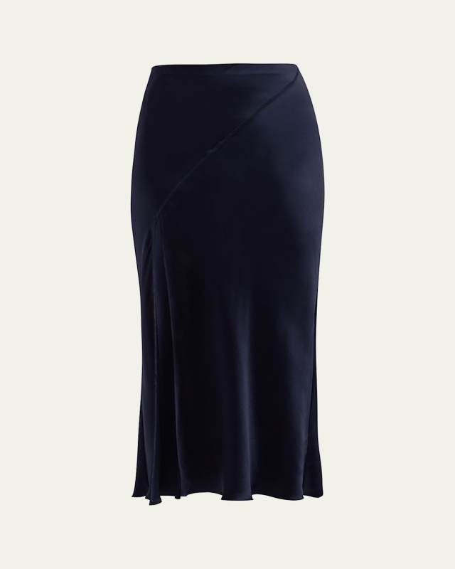 Silk Charmeuse Bias Slit Midi Skirt
